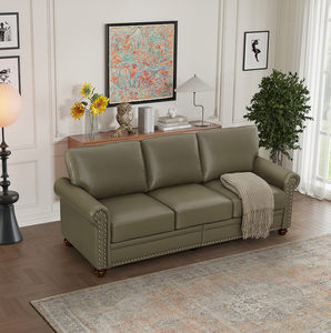 Modern Chesterfield High-End Square Convertible Living Room <b>Sofa</b> Set with Faux Leather Memory Foam and Wood <b>Legs</b> - Product Image 1