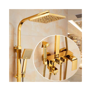 Ensemble de robinetterie de douche murale LED pour hôtel, finition noir mat doré, thermostatique, entièrement encastré - Product Image 3