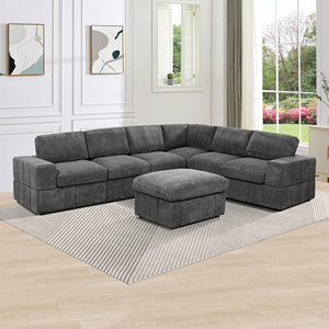 Canapé en velours côtelé gris foncé rétro, pour salon, usage domestique, chaise longue droite, ensemble de meubles complet - Product Image 3