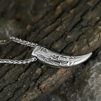 Collier pendentif double face en acier inoxydable motif dents de loup, style nordique rétro, accessoires pour homme, vente chaude transfrontalière