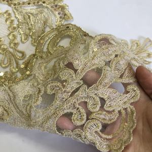 高級ゴールド刺繍スパンコールレースアップリケBodiceパッチブライダルパーティードレスLT2833A - Product Image 4