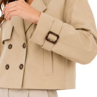 Manteau trench court croisé pour femme, style vintage, à manches raglan, doublure polaire, capuche amovible, vêtement d'extérieur personnalisé
