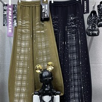 F356/FANMAJIALIE Pantalon décontracté confortable et tendance pour femme, motif dessin animé, coupe ample, orné de diamants, style streetwear chic