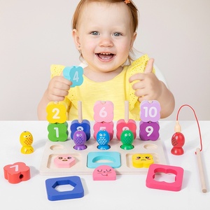 Bloque de pesca Montessori tres en uno, juguete educativo de madera para edades tempranas con número de forma y combinación de pesca con animales - Product Image 4