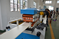 Chaîne de production automatique d'extrusion de panneau de mur de profil de Decking de BOGDA WPC avec la machine de stratification pressée à froid ou à chaud