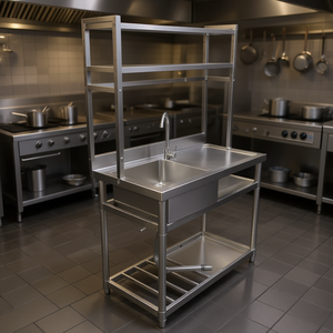 Fregadero Comercial de Acero Inoxidable de 39.4 Pulgadas con Un Solo Tazón, Independiente, con Escurridor y Estantes - Product Image 2