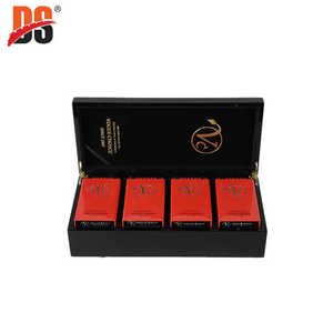 Handmade High Glossy Black Hot Stamping 4 Compartments Rectangle MDF Tea Bag Can Packaging <b>Box</b> Organizer Wooden Tea <b>Box</b> Gift - Product Image 2
