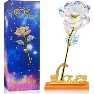 Groothandel Love Basis Kleurrijke 24K Goudfolie Rose Bloem Galaxy Rose Bloem Geschenkdoos Voor Valentijnsdag Cadeau