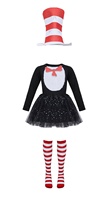 Şapkalı Kızlar Kostümü Dr. Seuss Tutu Elbisesi, Çizgili Şapka ve Çoraplarla Cadılar Bayramı için