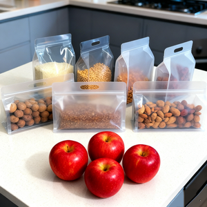 YSH Kapalı Kendinden Yapışkanlı Kırılmış Buz Plastik Ambalaj Poşeti Buzlu Şeffaf Geniş Sekiz Kenarlı Yapıştırmalı Düz Tabanlı Saplı Poşetler - Product Image 1