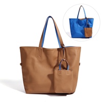 Sac fourre-tout de luxe en cuir véritable double face, style urbain simple, grande capacité, fermeture ouverte, idéal pour l'été