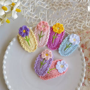 Accessori per capelli per ragazze del Giappone coreano fatti a mano fermaglio per capelli in lana di fiore dolce lavorato a maglia - Product Image 1