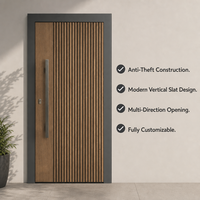 Porte intérieure moderne à lattes verticales en bois, anti-effraction, pour chambre de villa, sur mesure, battante, finition lisse, sans cadre, design résidentiel