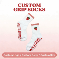 Chaussettes antidérapantes en coton doux brodées, mignonnes et tendance, personnalisées pour le yoga et le pilates pour femmes
