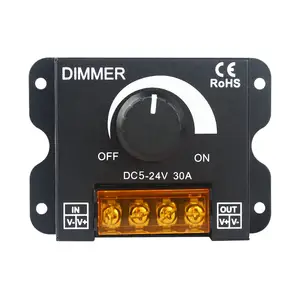 Variateur DC 5V-24V 30A PWM avec bouton pour régler le commutateur de luminosité, lumière LED à coque en métal avec gradateur (couleur unique)