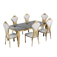Ensemble de table et chaises rondes en verre doré avec base en acier inoxydable en forme de cage à oiseaux, mobilier de banquet pour hôtel
