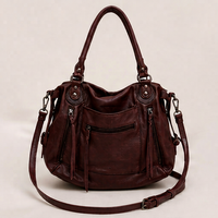 Sac fourre-tout vintage bohème en cuir bordeaux de qualité supérieure pour femmes, sac à main de voyage élégant et luxueux, toutes saisons, fermeture à glissière