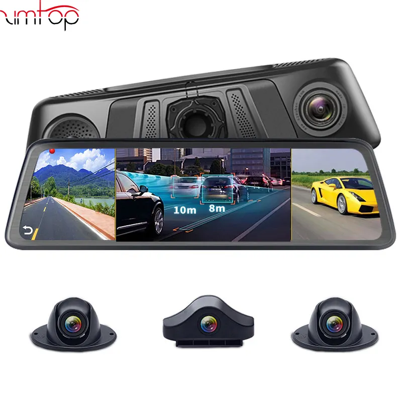 Zimtop 10 inch 2020 Chinese Factory 4ch 4G Rearview view 360 degree car dashcam dvr gprs car play app control