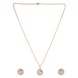 Trendy CZ American Diamond Teardrop Pendant <b>Necklace</b> with <b>Earrings</b> <b>Set</b> for Women Rose Gold Beautiful Jewelry for Casual Party - Product Image 5