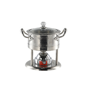 304 Stainless Steel Mini Hot <b>Pot</b> With Lid Alcohol Powered Hammered Finish Single Person <b>Soup</b> <b>Pot</b> - Product Image 5