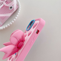 Coque de téléphone 3D mignonne rose amour coeur papillon arc en silicone pour iPhone 16 15 14 13 12 11 Pro Max Xs Xr Xs Max support couverture arrière