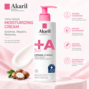 Akaril <span class=keywords><strong>Crema</strong></span> Idratante Riparatrice Tripla 400ml con Niacinamide, Burro di Karité e Ceramide 3 per Pelli <span class=keywords><strong>Molto</strong></span> Secche e Sensibili, Uso Quotidiano - Product Image 6