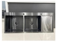 Wastafel Dapur Baja Tahan Karat 304 Buatan Tangan dengan Rak Pengering, Baskom Dalam, Pemasangan Atas/Bawah, Produsen OEM