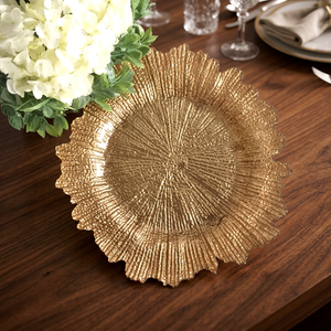 Assiette décorative en or irrégulière, faite à la main, en métal poli, style glamour, pour mariage - Product Image 3