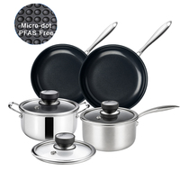 Ensemble de 7 casseroles et poêles de cuisine modernes, économie d'énergie, antiadhésives, en acier inoxydable triple couche, pour usage domestique