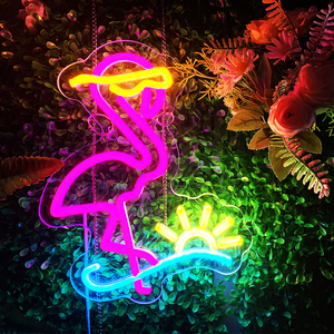 Neon <b>Light</b> Flamingo With Sun Design Multi Color Hanging Decoration For Home Wall Art - Product Image 1