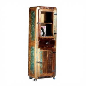 Armoire de rangement rustique en bois récupéré avec tiroir et roulettes, finition antique, meuble de salon - Product Image 2