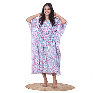 Women's Cotton <b>Kaftan</b> Dress Skirt Hand Block Printed Floral <b>Summer</b> Sleepwear 1 Piece Simple Fashion Element Customized Color - Product Image 4
