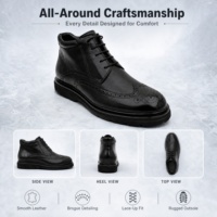 Bottes Brogue pour Hommes en Cuir Véritable de Veau, à Lacets Perforés Style Wingtip, Classiques, Habillées et Décontractées, Bottines à Semelle Intermédiaire en Bois Robuste