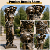 Sculpture de dame en bronze grandeur nature RELONG avec bouteille d'eau, design antique de style européen, personnalisée pour l'extérieur, villa, jardin, parc