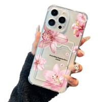 Coques transparentes pour iPhone 16 Pro et iPhone 17 Pro Max avec motifs de fleurs vives, lys roses et inserts décoratifs, compatibles avec iPhone 14