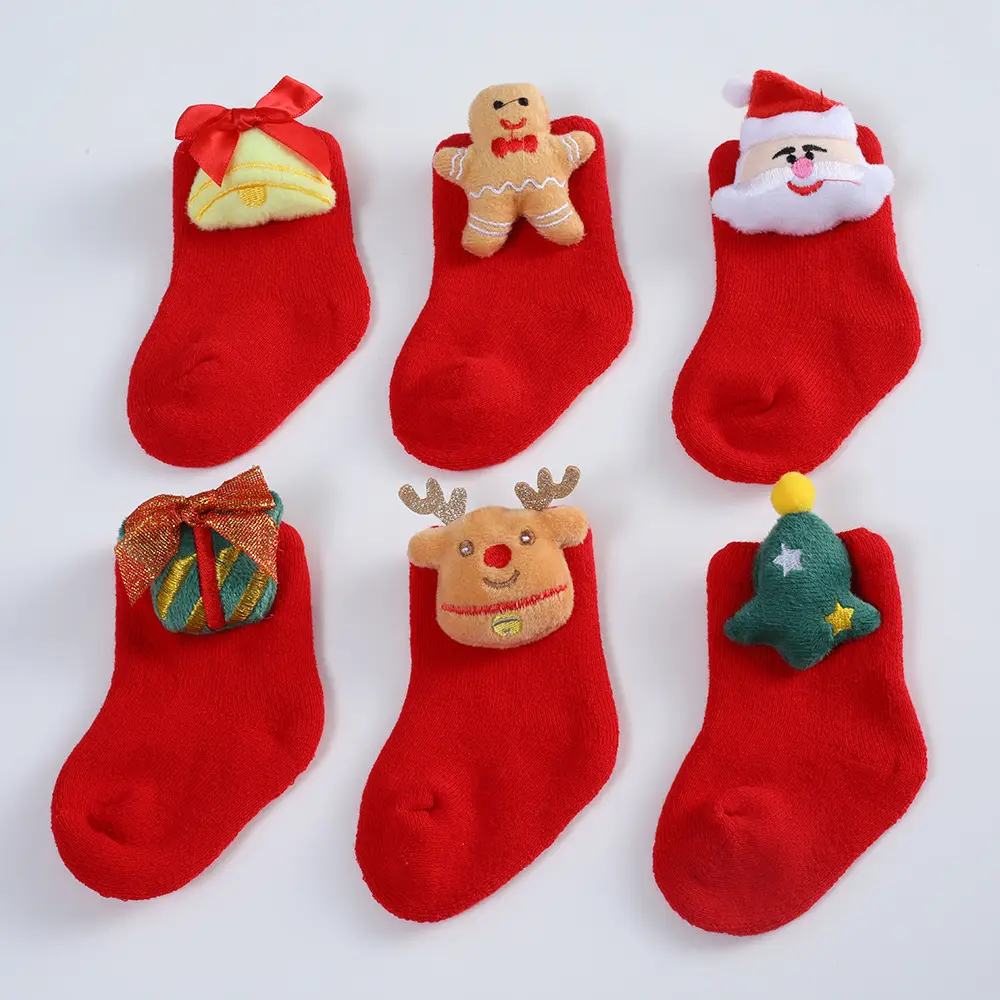 FuYu Christmas Style Baby Winter New Christmas Niedliche Cartoon Warme Socken NewBorn 0-3t Bequeme Socken 0-3t