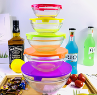 Bol mélangeur en verre borosilicate résistant à la chaleur, 5 pièces, taille industrielle, transparent, avec couvercle en plastique, pour micro-ondes, idéal pour bougies, salades et usage industriel.