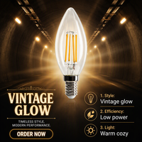 Ampoules LED à filament en verre transparent B35 à économie d'énergie, 2700K, indice d'indiceation des couleurs élevé, lampe LED en forme de bougie pour luminaires en cristal