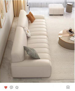Último diseño barato moderno pequeño salón crema estilo recto cuero genuino Color crema diseño elegante sofá francés - Product Image 3