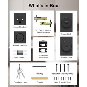 ชุดลูกบิดประตูและกลอนล็อคภายนอก Calzibeno สีดำด้าน แบบกุญแจเดียวกัน สำหรับประตูไม้ ล็อคทางเข้าทันสมัย - Product Image 6