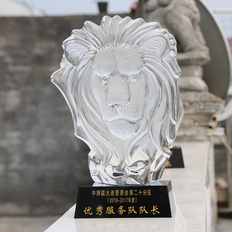 Lion Head Statue Crystal Trophy - Perfect Business Gift