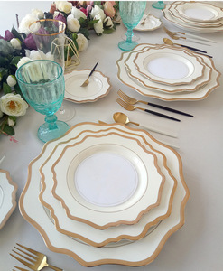 Assiette chargeur tournesol bord or rose européen assiette en céramique ensemble de service assiette à steak dîner gâteau - Product Image 6