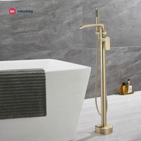 Robinet de baignoire cascade moderne à montage au sol en laiton massif, finition or brossé, pour appartement et hôtel