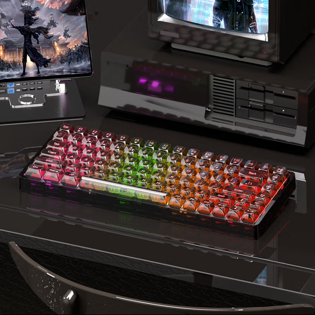 Transparent Keycaps 84-Keys RGB Mechanical Gaming Keyboard USB Type-C Plug&Play Three-Mode Hot-Swapable Mechanical Keyboard