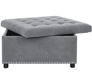 Modern Fabric <b>Storage</b> Ottoman Square Upholstered Footstool <b>with</b> Nailhead Trim Coffee Table for Bedroom - Product Image 5