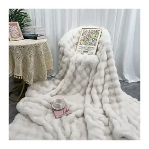 50 "x 60" sang trọng bong bóng Fluffy xù xì Ghế sofa giường ấm kem trắng thỏ giả lông ném chăn