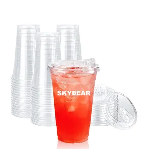 SKYDEAR 20 oz Clear Plastic PET Cups With Strawless Sip Lids Disposable Plastic Cups With Sip Through Lids for Ice Coffee