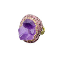 Parure de bijoux trois pièces vintage en améthyste brésilienne et alliage, boucles d'oreilles, bague et collier, pour femme, idéale pour les soirées, luxe léger, haut de gamme, transfrontalier