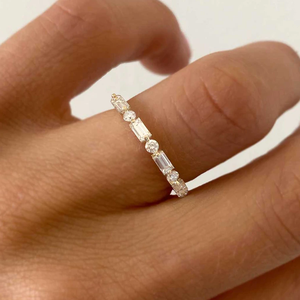 Cincin keabadian elegan cincin emas 14k perak murni polos dapat ditumpuk cincin baguette berlian cantik - Product Image 3