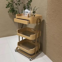 Chariot de Salon Yicheng Beauty au Design Moderne, en Bois Massif Écologique à Trois Niveaux, Multifonctionnel et Mobile pour Salon et Chambre